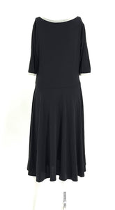 Black Midi Dress Size XL With White Trim Round Collar And Sleeves By Lularoe - TheRealThreads